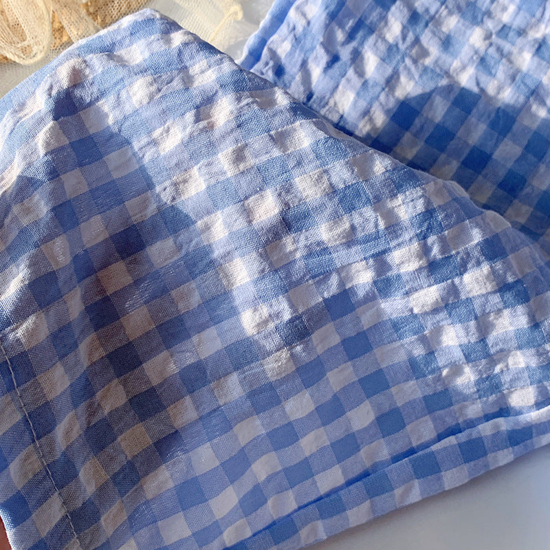 【90-150】ウエストレースギンガムチェックパンツ