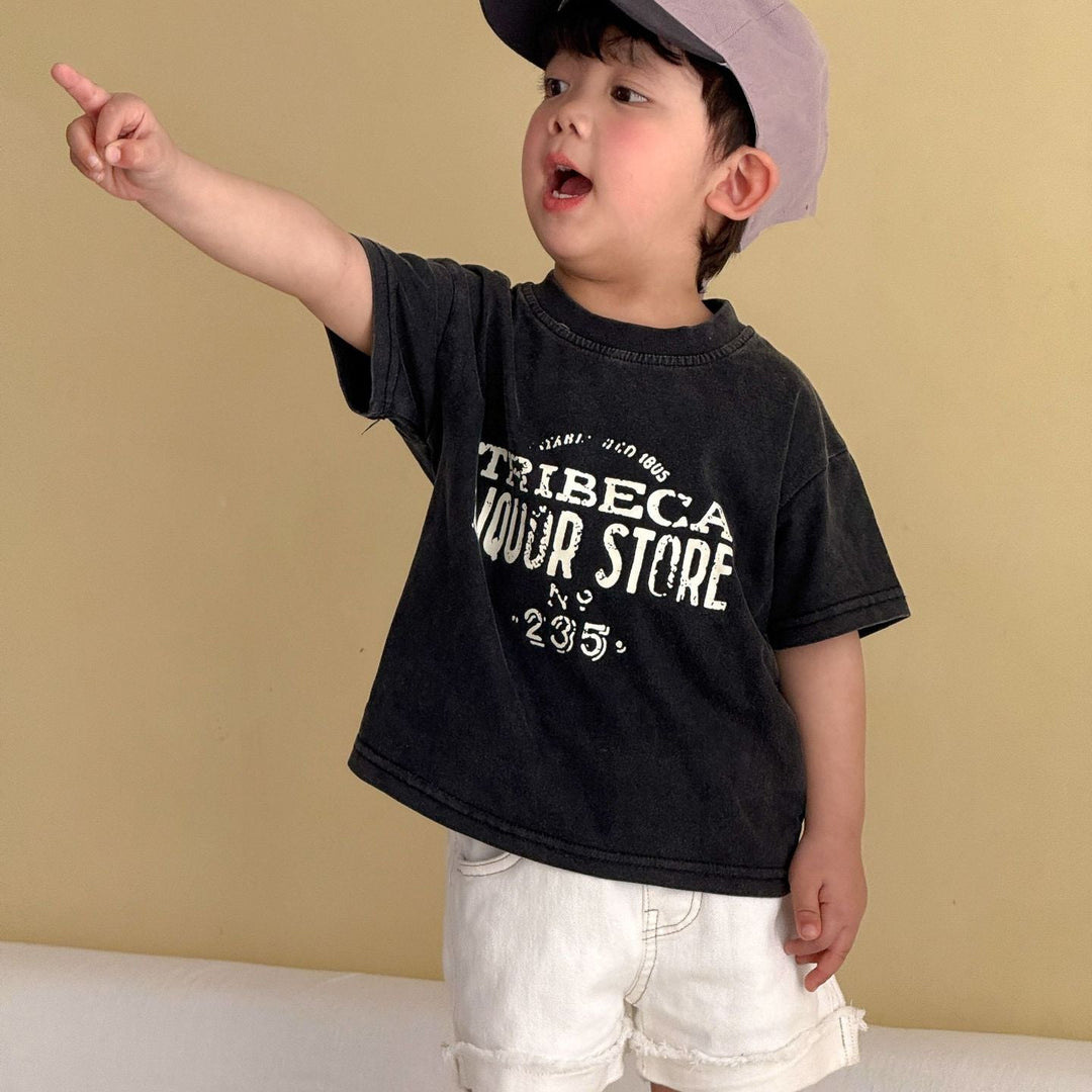 【80-150】ユーズド風ロゴデザインTシャツ