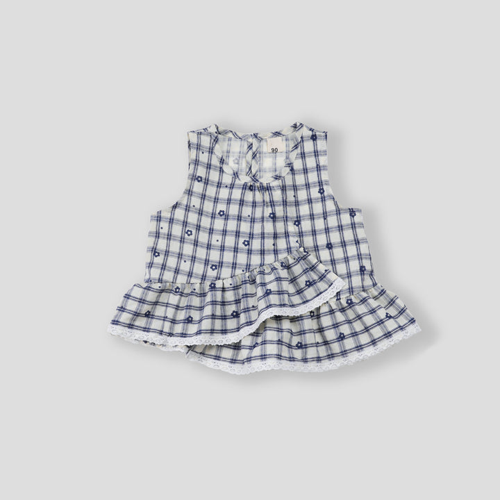 【90-140】花柄＆チェック柄フリルヘムセットアップ