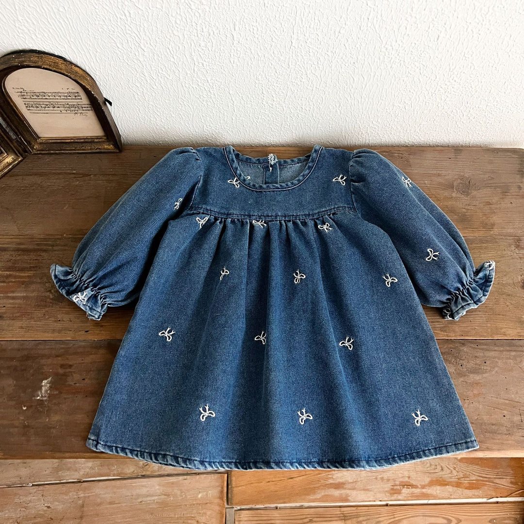 【73-120】リボン刺繍デニムワンピース