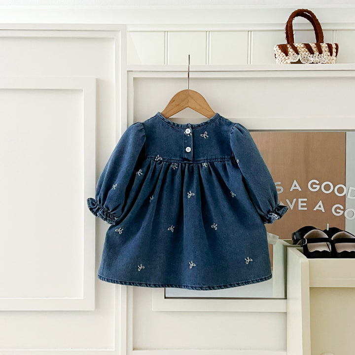 【73-120】リボン刺繍デニムワンピース