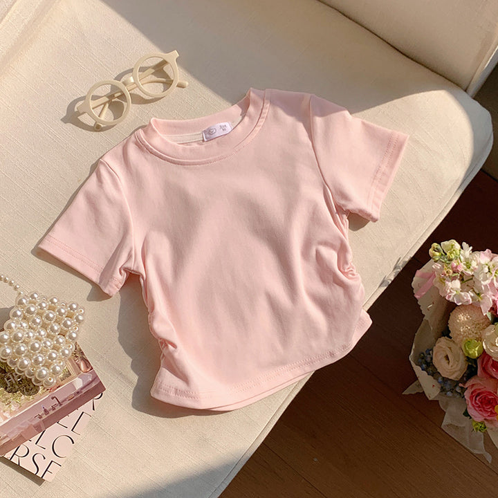 【90-150】シャーリングシンプルTシャツ