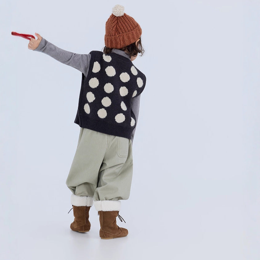【90-150】ビッグドット柄ニットベスト