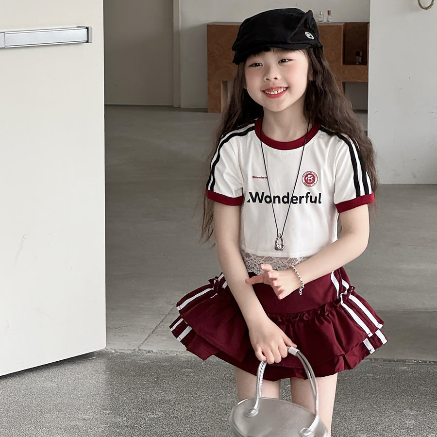 【100-150】レースヘムショート丈Tシャツ