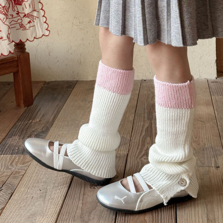 裾ボタンバイカラーレッグウォーマー