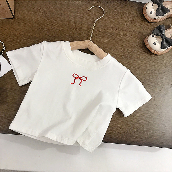 【90-140】ワンポイントリボンTシャツ