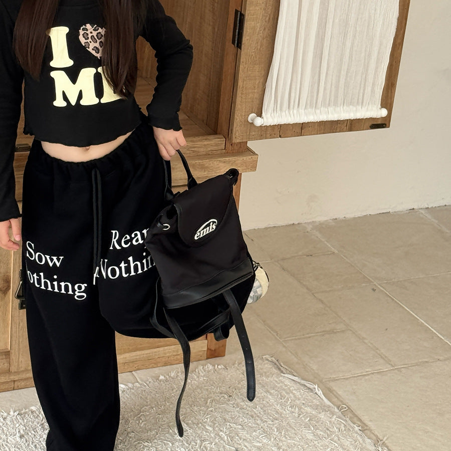 【90-150】ロゴデザイン裏起毛ロングパンツ