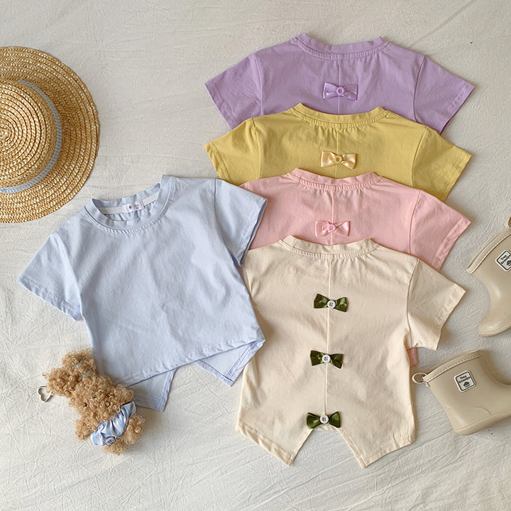 【90-140】バックカット＆リボンTシャツ