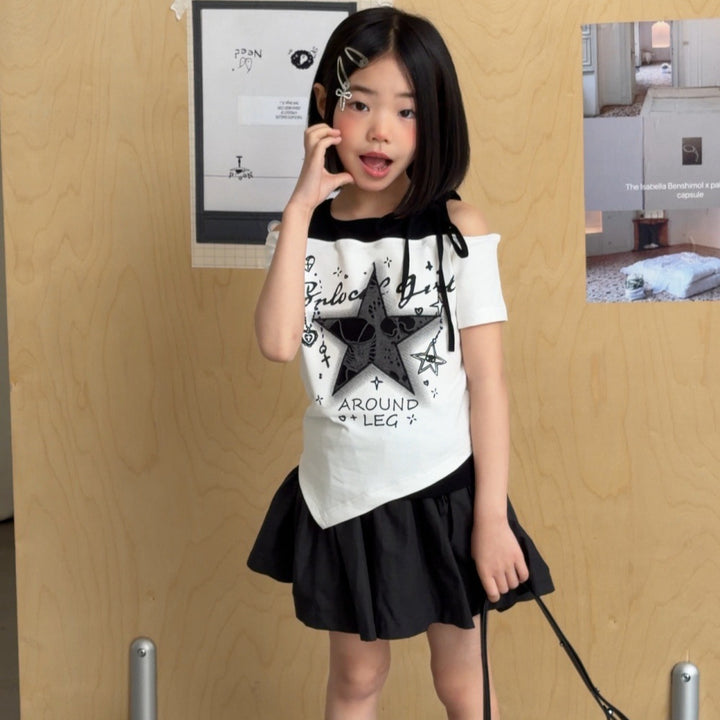 【100-150】レイヤード風アシンメトリーヘムTシャツ