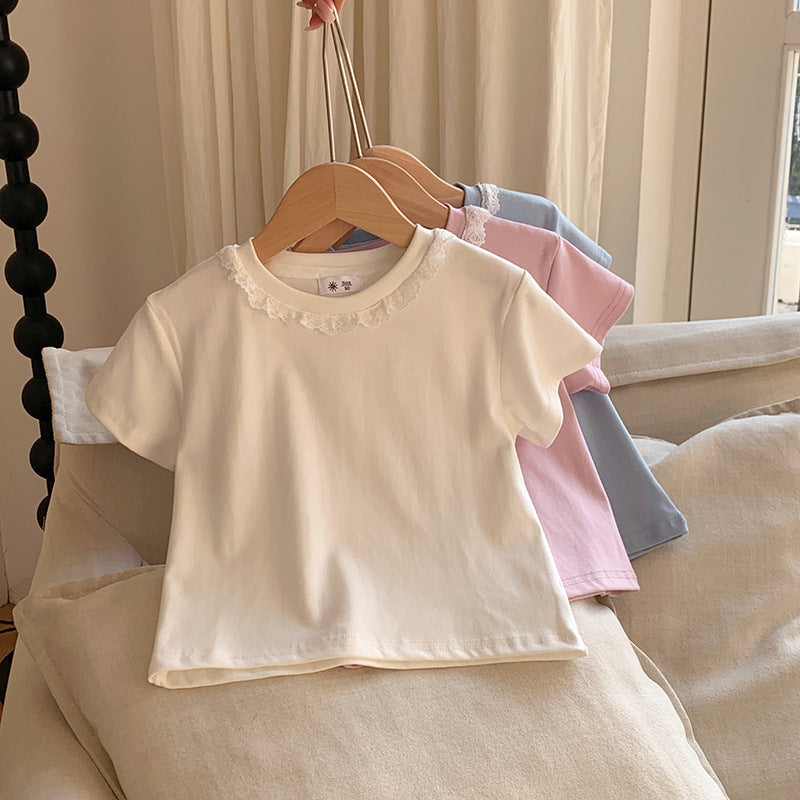 【90-140】レースデザインシンプルTシャツ