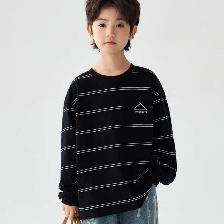 【100-150】ボーダーデザインロングTシャツ