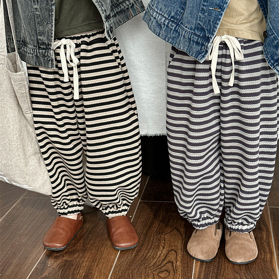 【80-140】ボーダー柄リラックスパンツ