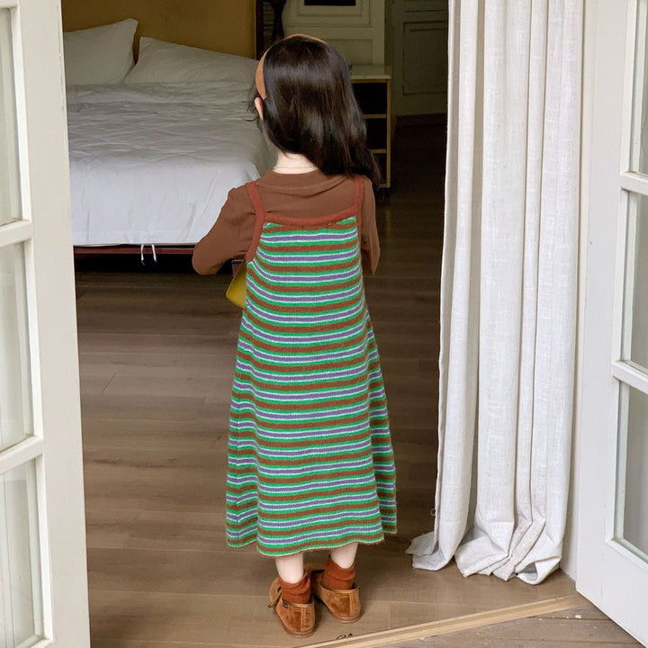 【90-140】マルチボーダーニットワンピース