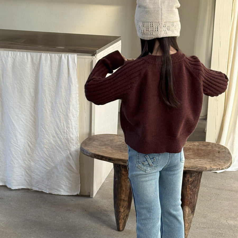 【90-150】ショルダーボタンニットトップス