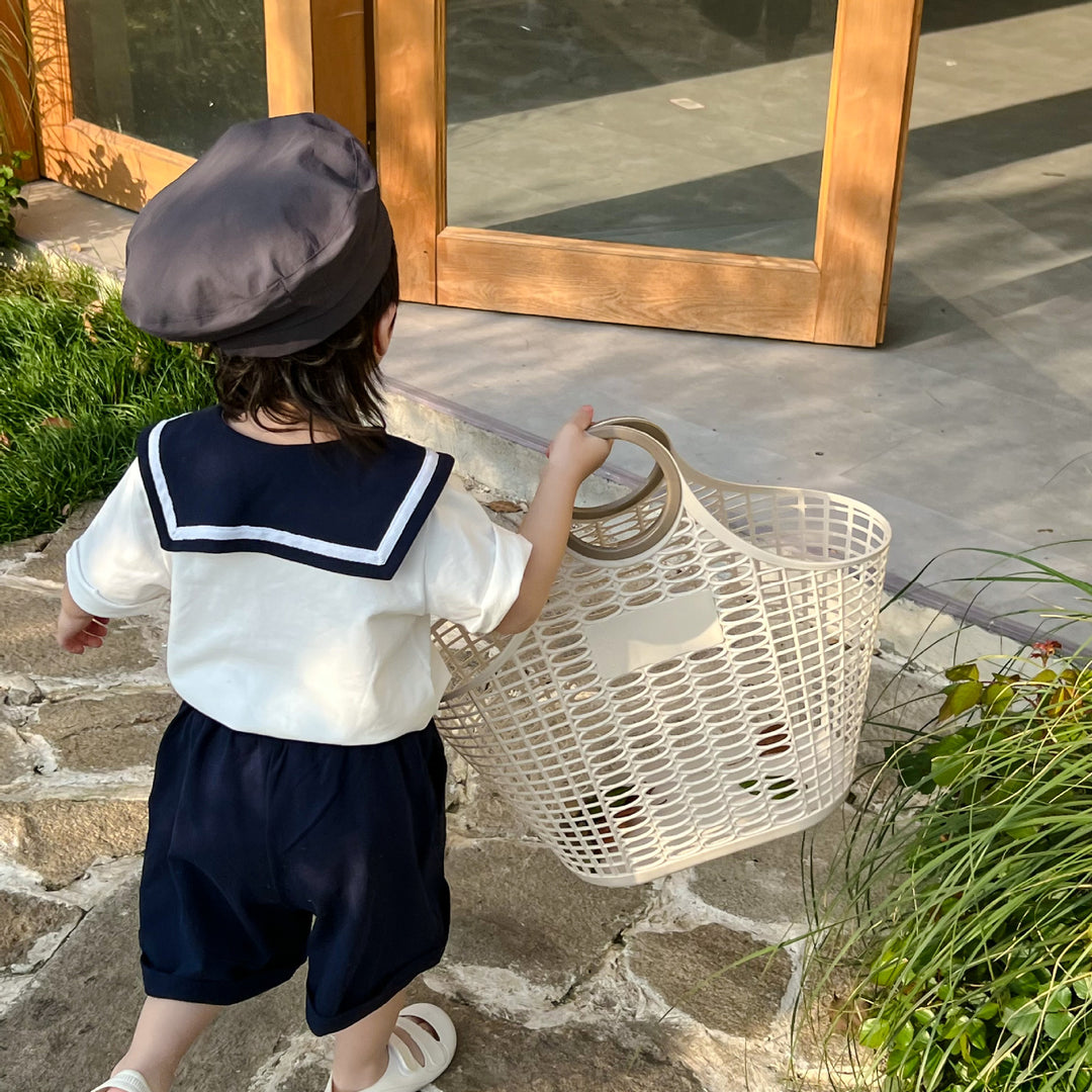 【80-140】セーラーカラートップス×ハーフパンツセット