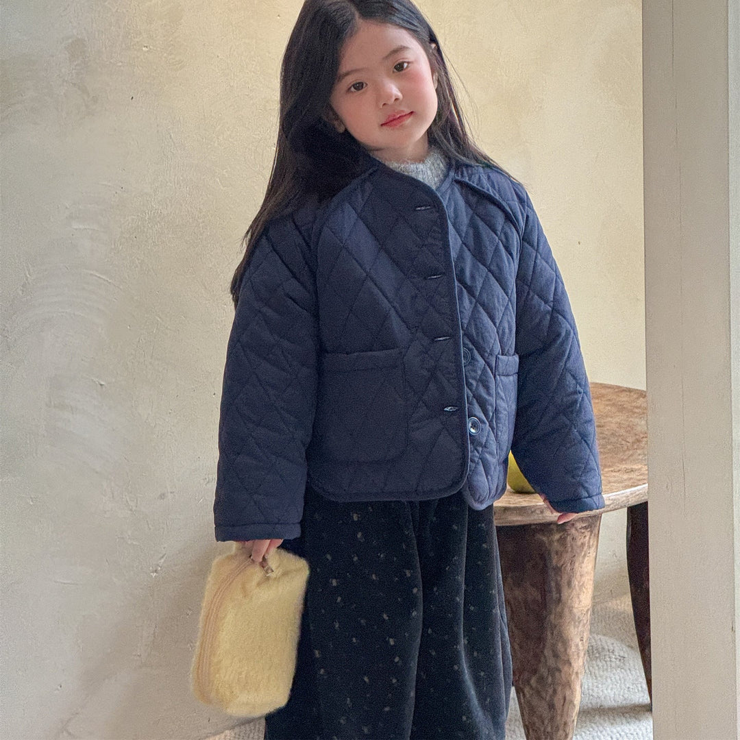 【90-140】ノーカラーシンプルキルティングジャケット