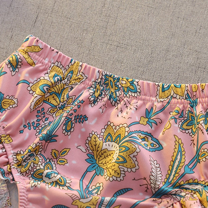 【100-140】フリルデザインパターンプリントスイムウェア