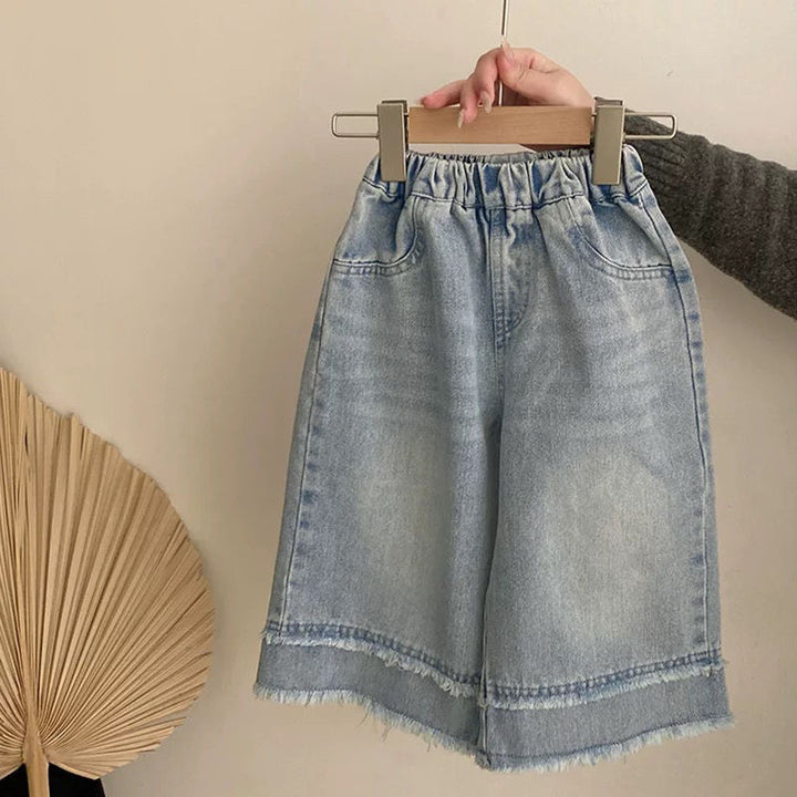 【80-120】カットオフデザインワイドデニムパンツ