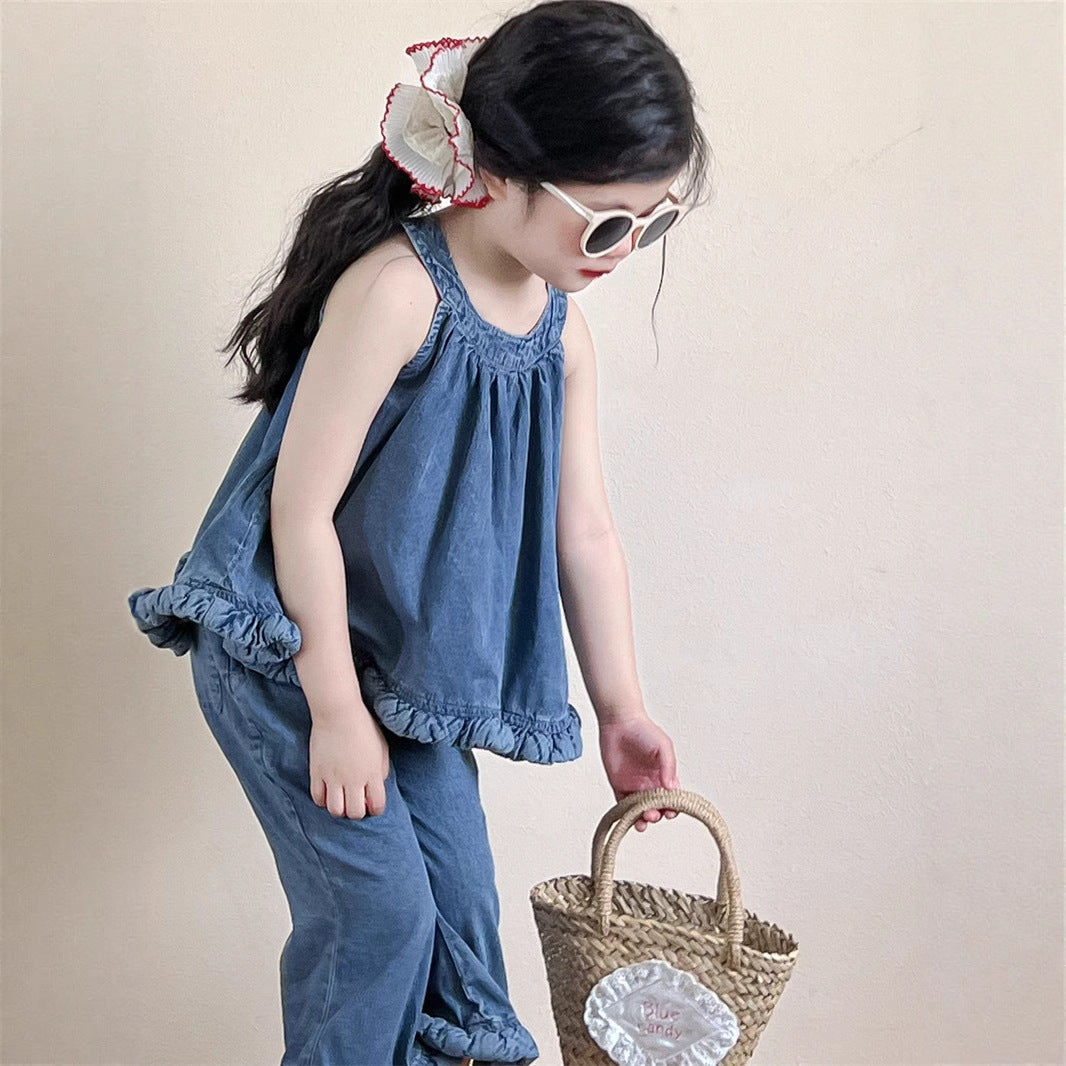 【90-140】ヘムデザインホルターネック×パンツセット