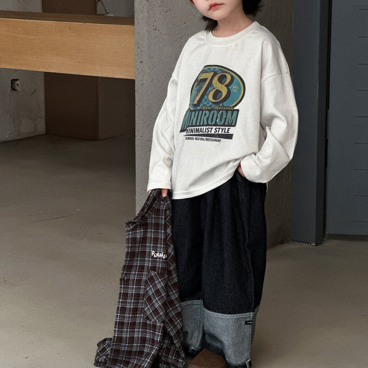 【90-150】ヘムデザインワイドデニムパンツ