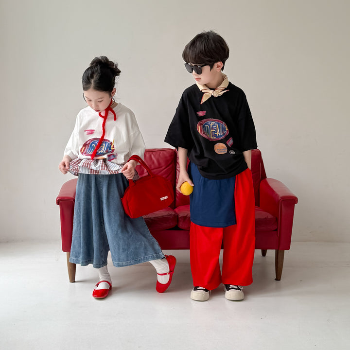 【90-150】レタープリントカジュアルTシャツ