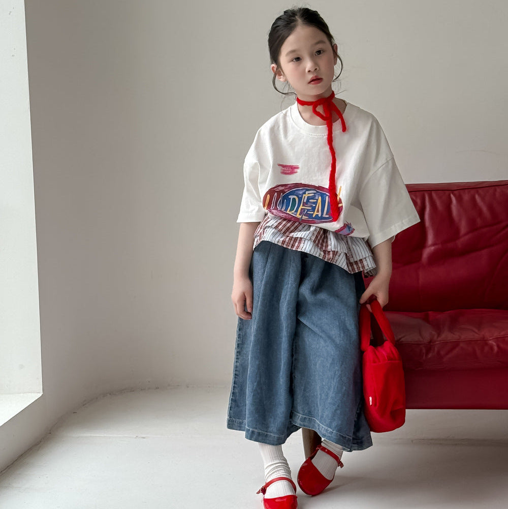 【90-150】レタープリントカジュアルTシャツ