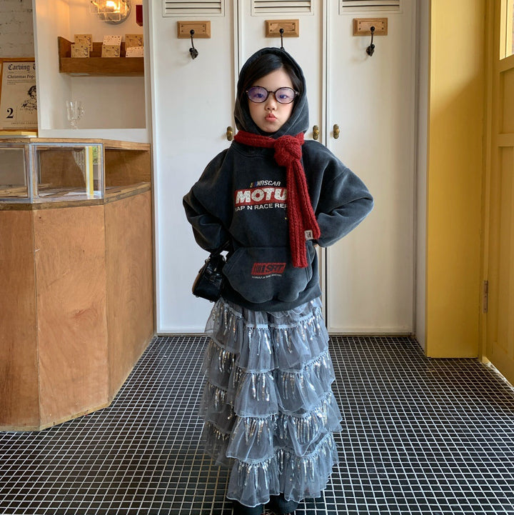 【100-150】フード付きロゴデザインプルオーバー