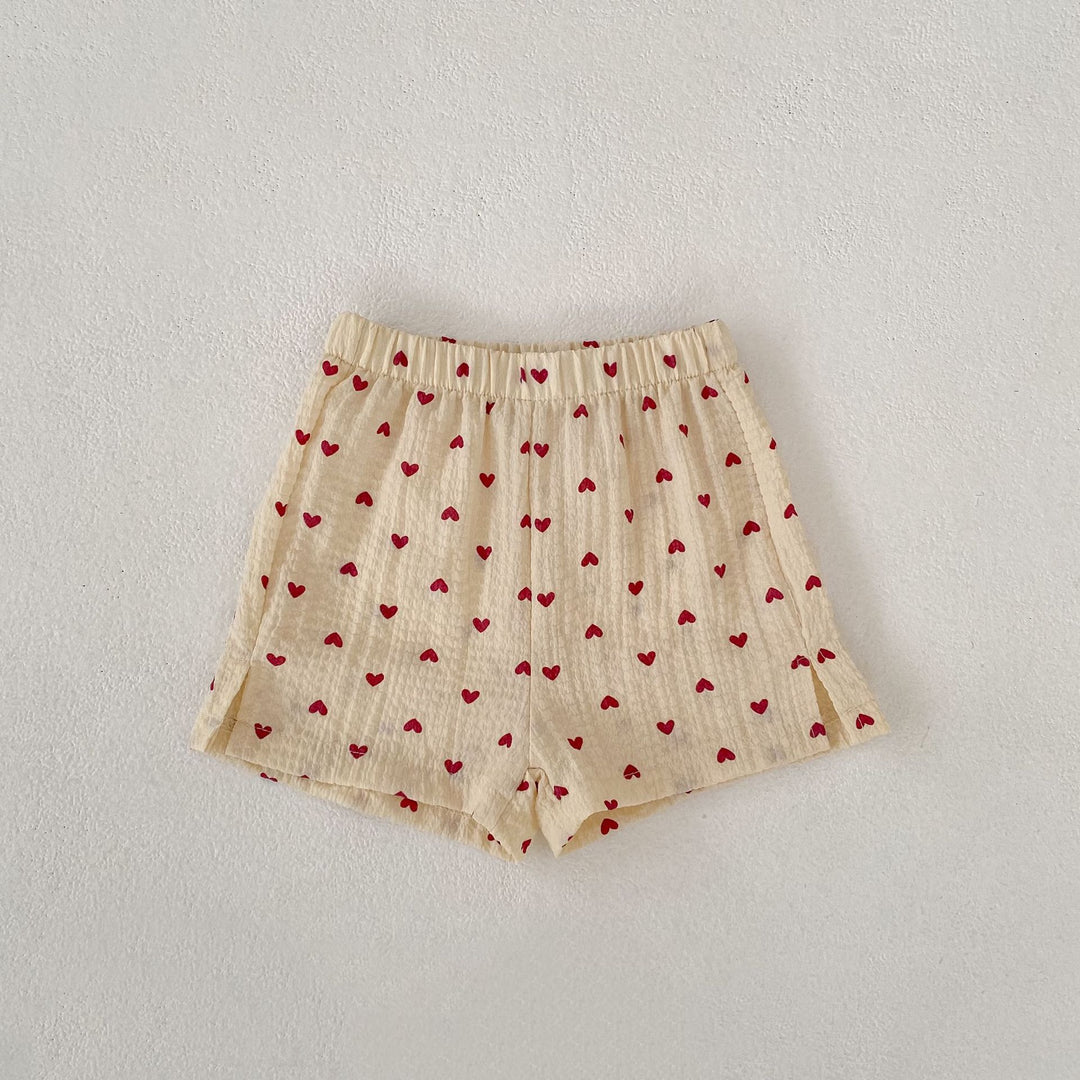 【73-130】ハート柄ノースリトップス×ショートパンツセット