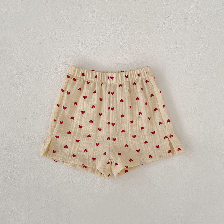 【73-130】ハート柄ノースリトップス×ショートパンツセット
