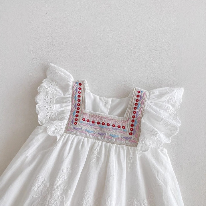【90-130】刺繍＆レースデザインワンピース