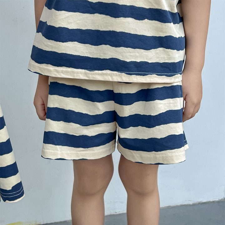 【90-140】太ボーダーTシャツ×ハーフパンツセット