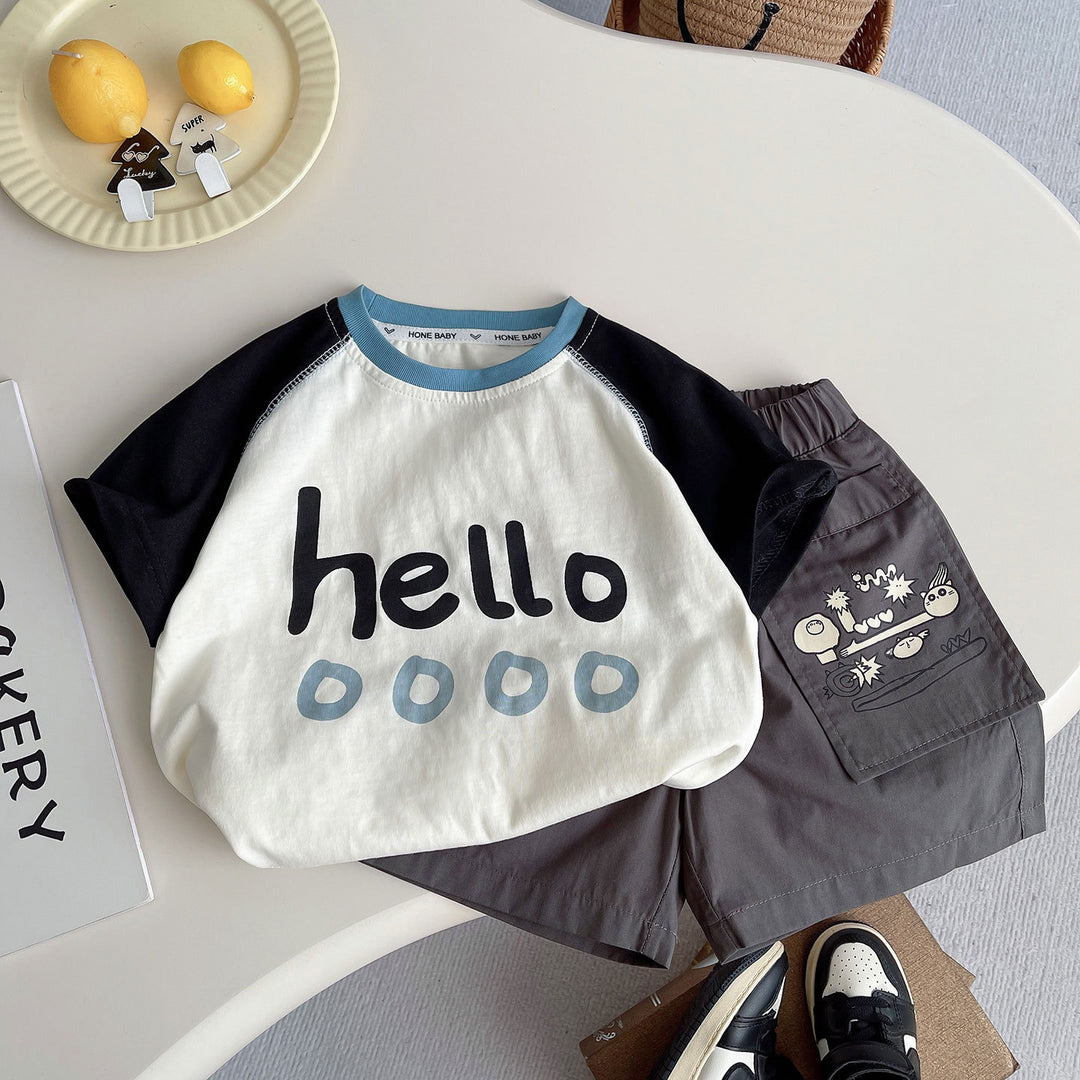 【80-120】helloラグランスリーブTシャツ