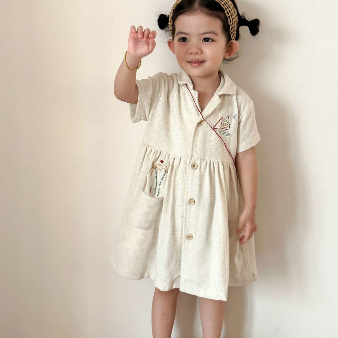 【80-150】ナチュラル半袖ワンピース