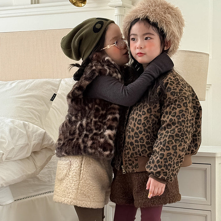 【90-150】フルジップレオパード柄ベスト