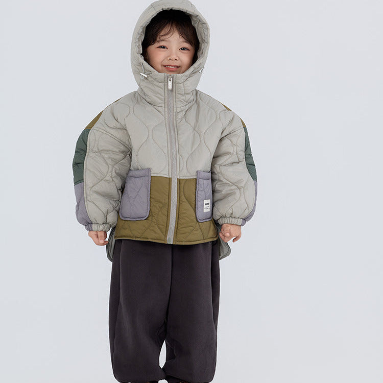 【90-150】カラーブロックデザイン中ボアジャケット