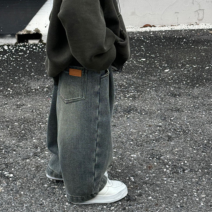 【90-140】裏起毛ワイドデニムパンツ