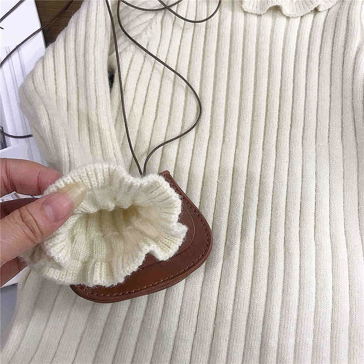 【100-150】フリルデザインリブニットワンピース