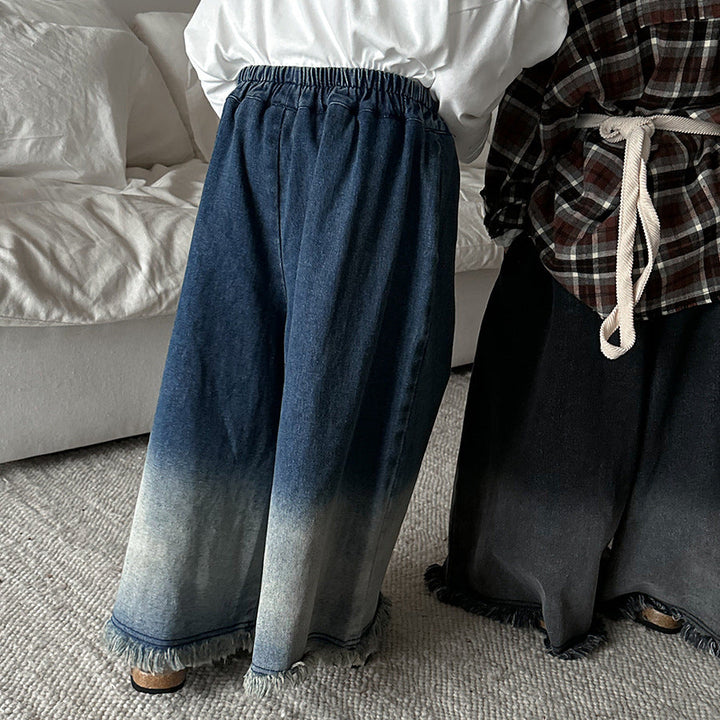 【80-140】カットオフデザインワイドデニムパンツ
