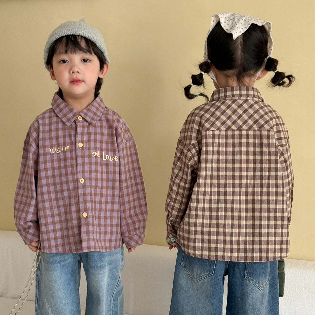 【80-150】ロゴ刺繍チェック柄シャツ