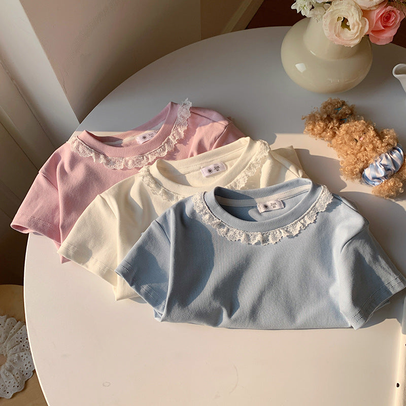 【90-140】レースデザインシンプルTシャツ