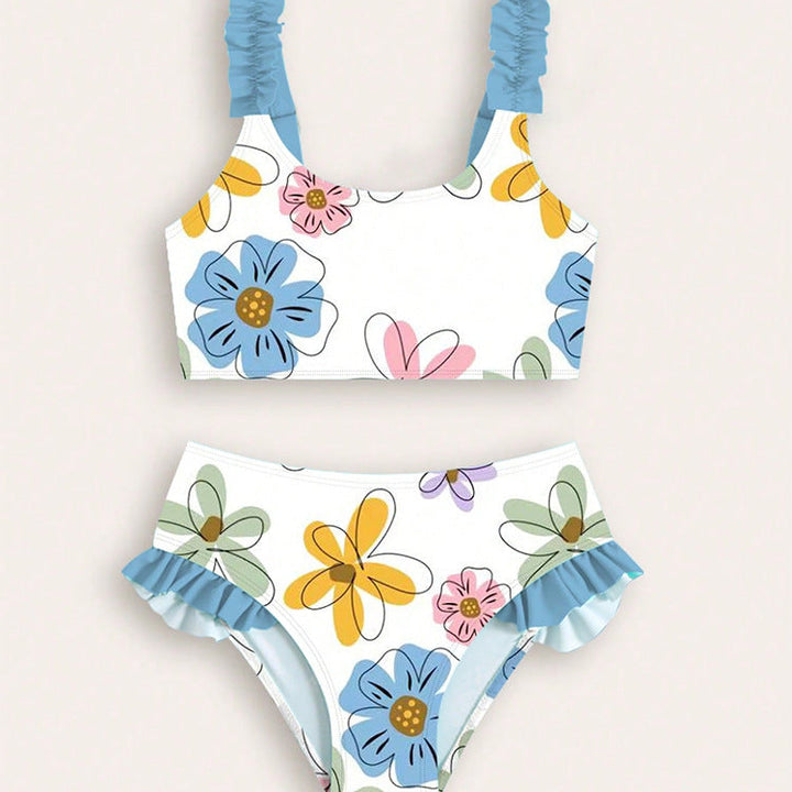 【90-120】フリルデザイン総柄セパレートスイムウェア