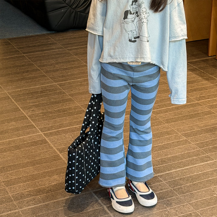 【80-130】太ボーダー柄フレアパンツ