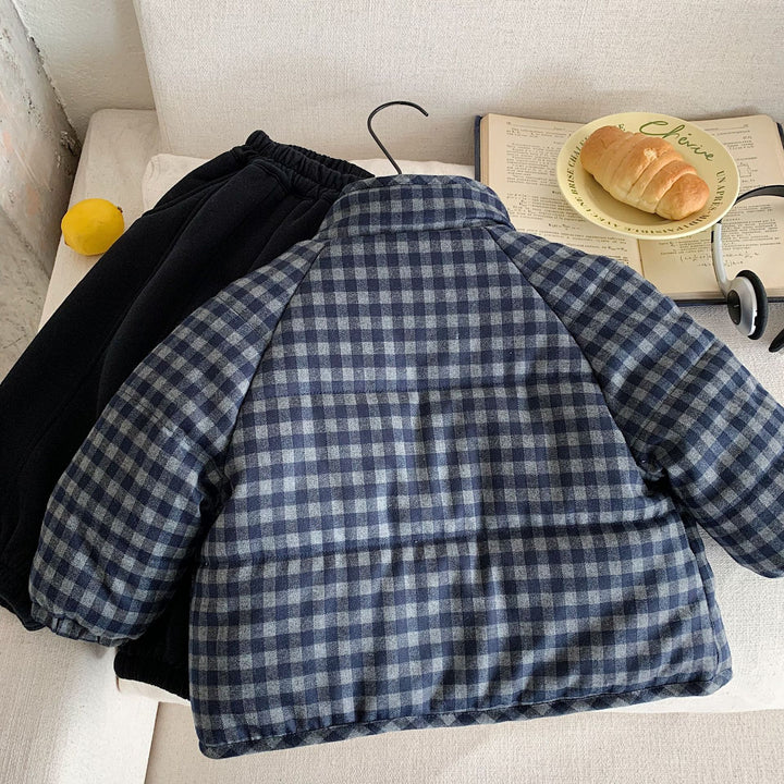 【90-140】チェック柄中綿ジャケット