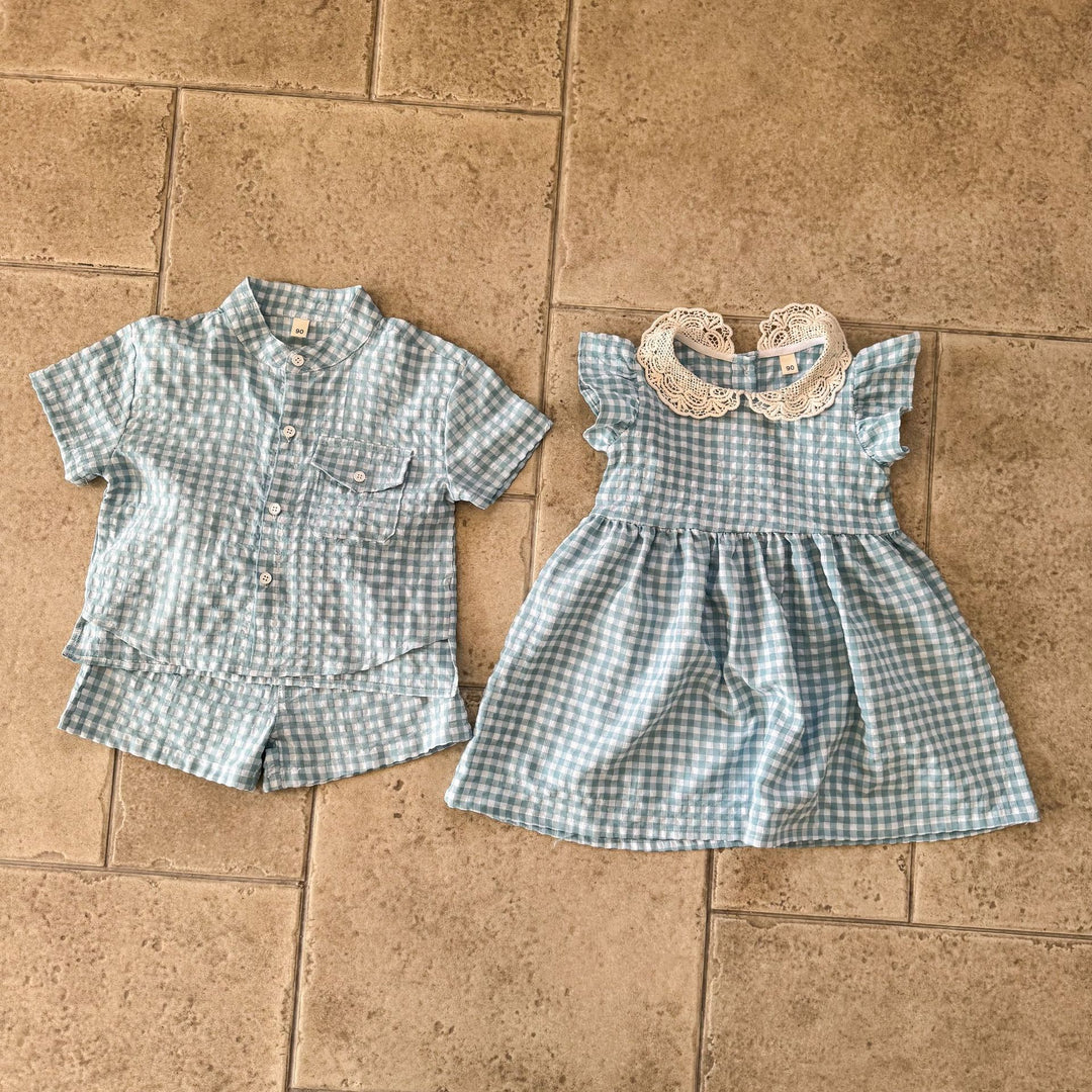 【80-150】レースカラーギンガムチェックワンピース