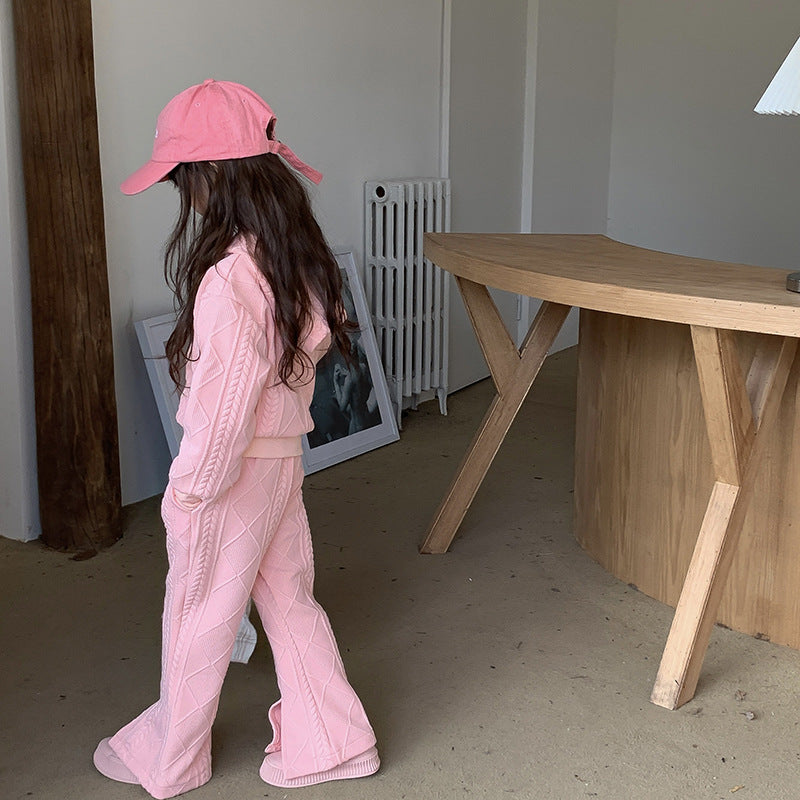 【90-150】フルジップフーディーニットパーカーセットアップ