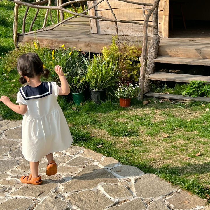 【80-140】セーラーカラー半袖ワンピース