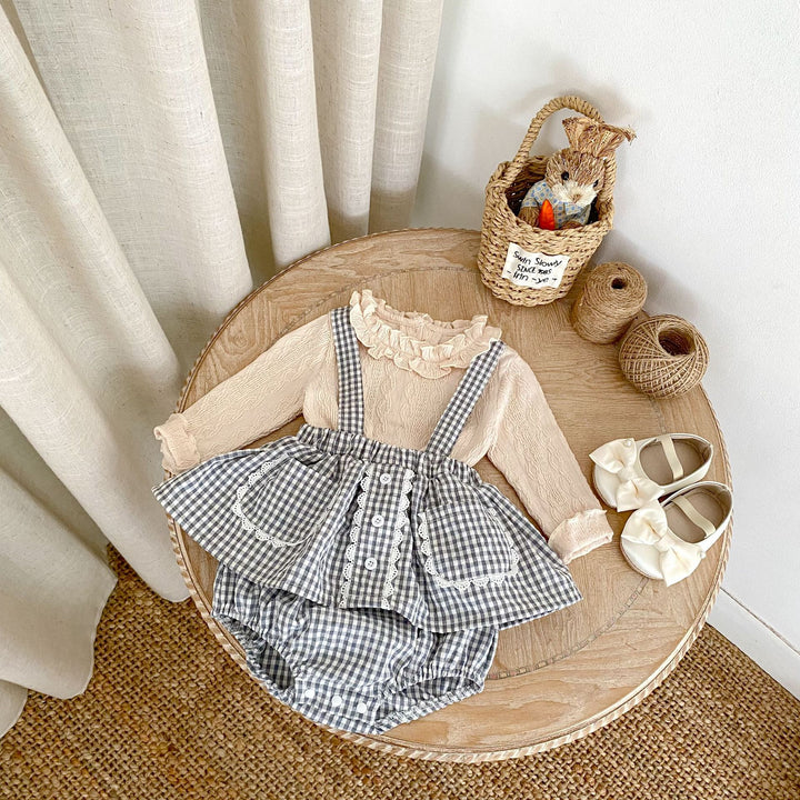 【73-110】チェック＆レースサスペンダーブルマ