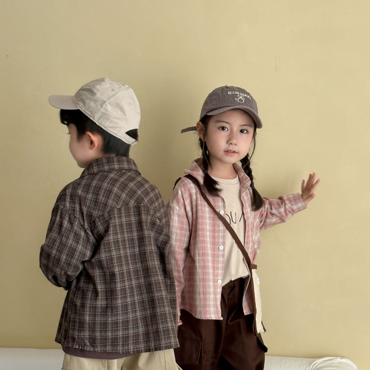 【80-150】チェック柄シンプルシャツ