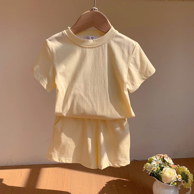 【90-150】シンプルカラーTシャツ×ハーフパンツセット