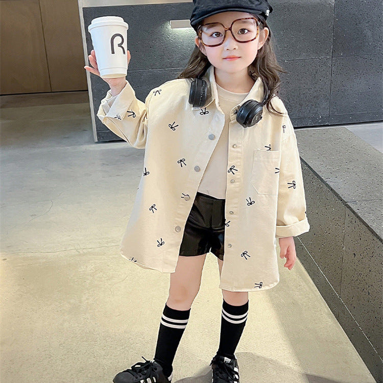 【90-140】リボン柄オーバーサイズシャツ